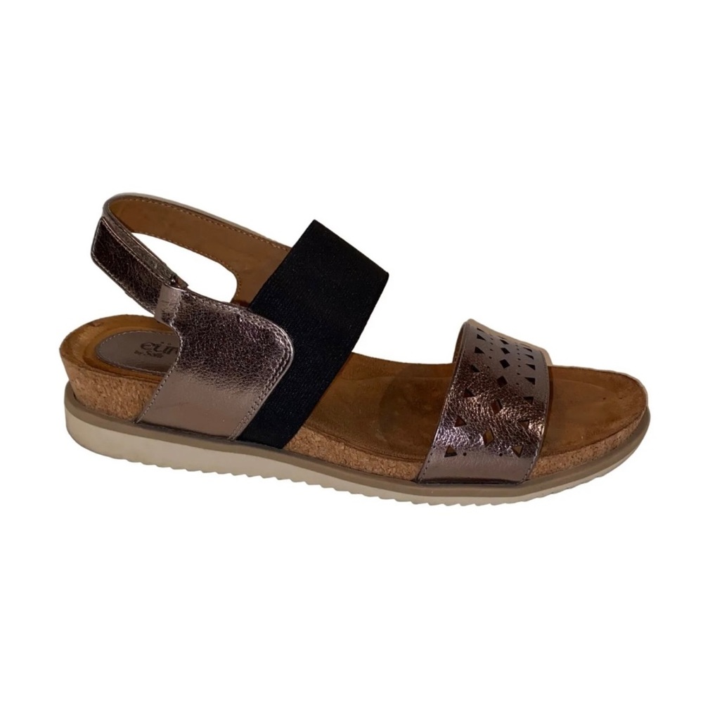 Size 9: Sofft Euro Soft Wide Strap Wedge Sandals, Metallic & Black